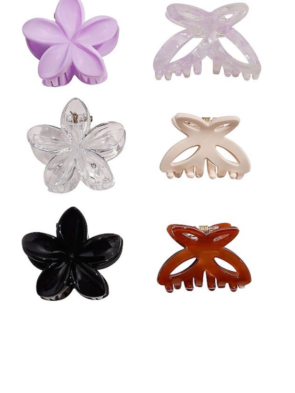 Assorted Women’s Flower Hair Claw Clips - Pack of 6